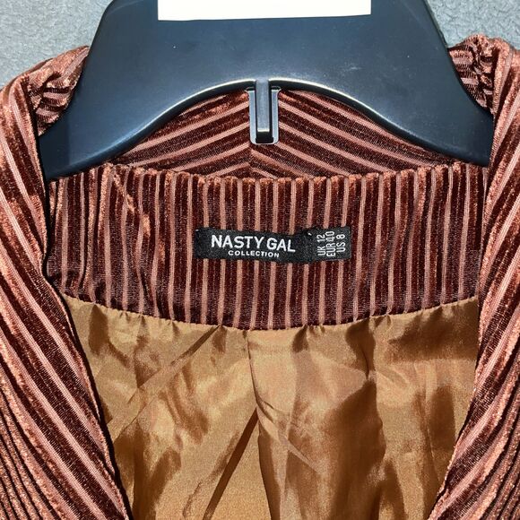 Nasty Gal Women US 8 Blazer Rust Plissé Ribbed Velvet Shawl Lapel Party Funky - Picture 8 of 14